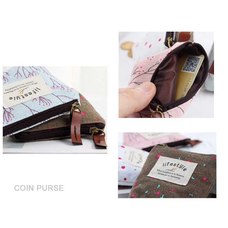 [Korean Creative Fashion Fresh Coin Purse ] [ Simple Pastoral Floral Pattern Portable Wallet] [ Lady Storage Bags For Storing Small Items Such As Bank Cards, Keys, Earphones ]