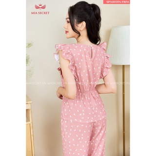 Đồ bộ nữ mặc nhà mia secret, đồ ngủ pijama quần lửng lụa tuyết cao cấp trơn mịn mia11374