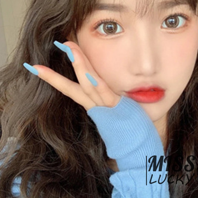 Bộ móng tay giả trang trí dài đầu vuông màu trơn thời trang