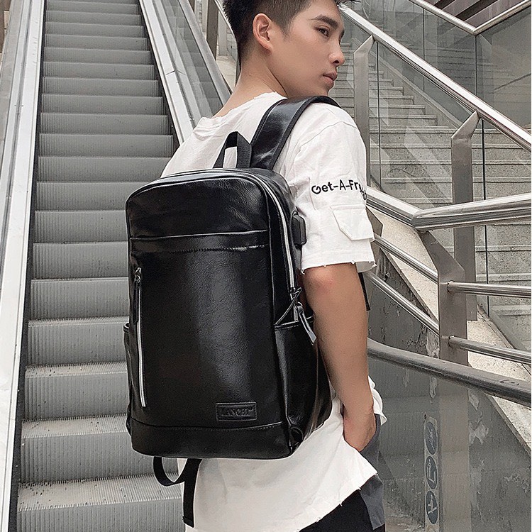 Balo Da Nam Nữ Da Mềm Đi Học, Đi Chơi Thời Trang 💎 Balo Da Unisex Khóa Xám 927 Có Ngăn Đựng Laptop