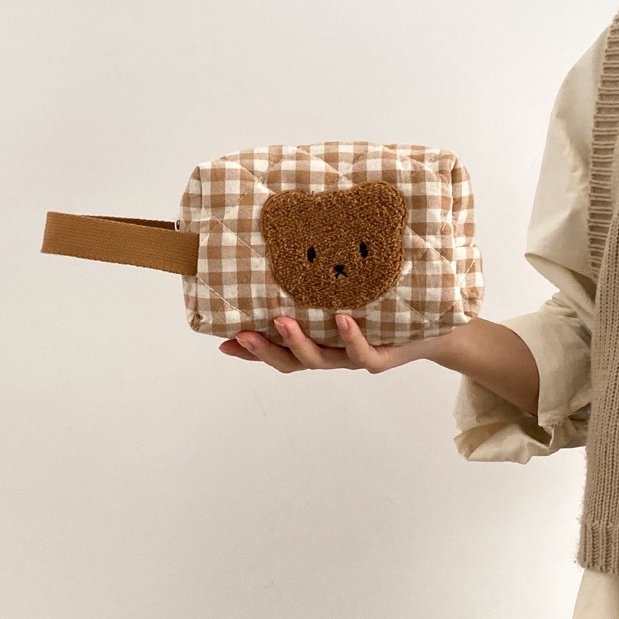 Túi Đựng Mỹ Phẩm Vải cotton Cỡ Lớn Họa Tiết Gấu Dễ Thương