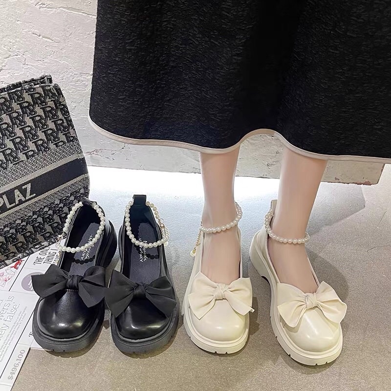 Giày búp bê lolita nữ cao cấp quai ngọc cài độn đế phong cách tiểu thư JAENIA GD007