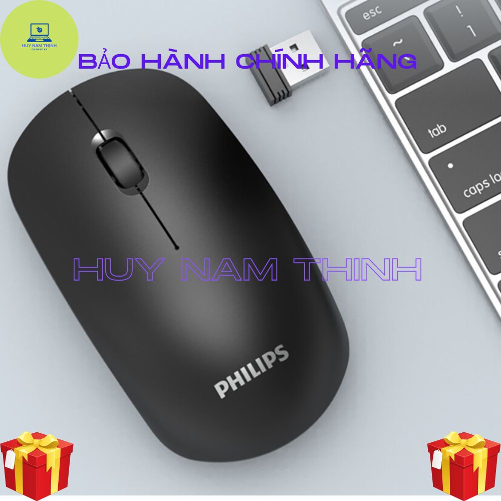 Chuột máy tính không dây PHILIPS độ nhạy cao, giảm tiếng ồn, bấm êm tặng kèm pin chính hãng