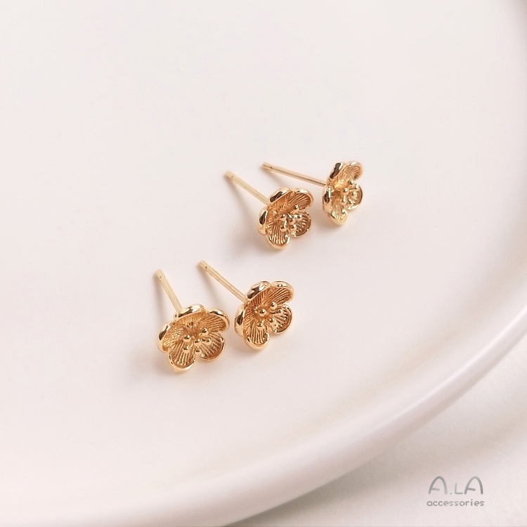 Một Cặp Bông Tai Hình Hoa Mận Nhỏ Mạ Vàng Đồng 14K Đơn Giản Không Gây Dị Ứng Diy