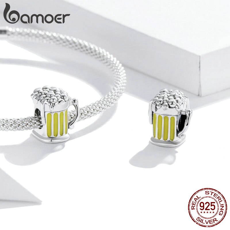 Hạt Trang Sức Bamoer SCC1671 Hình Cốc Bia Bằng Bạc Thật 925 Dùng Để Tự Làm Vòng Tay