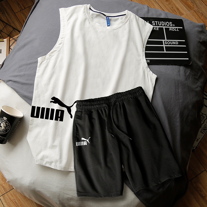 Bộ thể thao nam nữ tanktop vải cotton thoáng mát hút mồ hồi bộ quần áo 3 lỗ