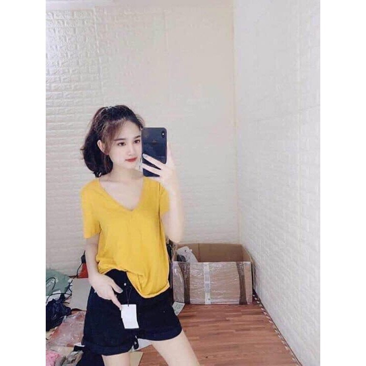 Áo phông giấy,áo thun trơn cổ tim dáng rộng chất giấy mát lạnh nhiều màu MSP LACO02