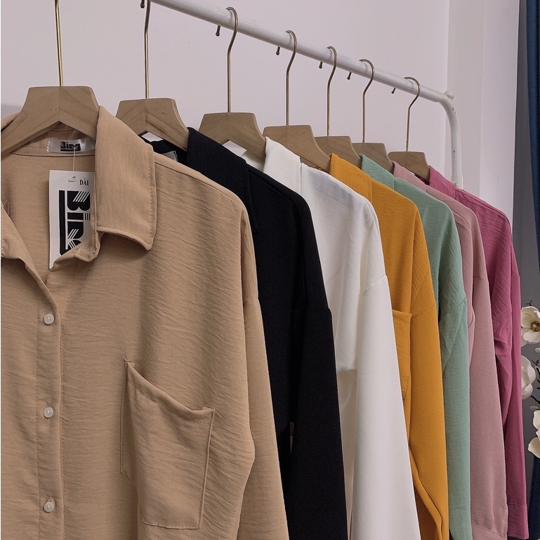 Sơ mi túi chất đũi siêu mát form rộng đuôi tôm nhiều màu xinh vanmiushop