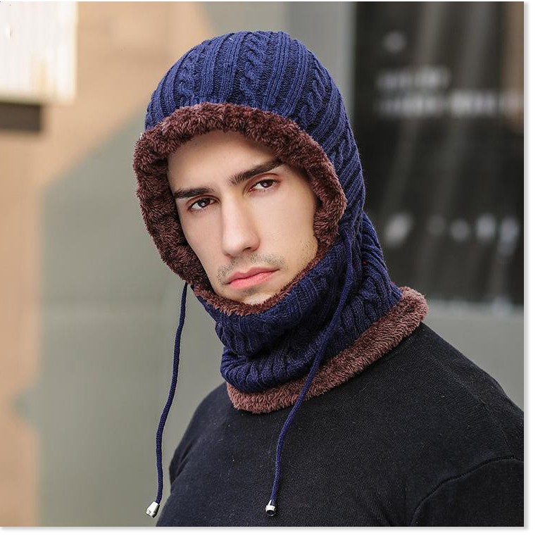 Mũ len nam nữ unisex trùm đầu lót lông liền khăn cổ giữ ấm chống lạnh,chống gió nhiều màu - mu len mua dong