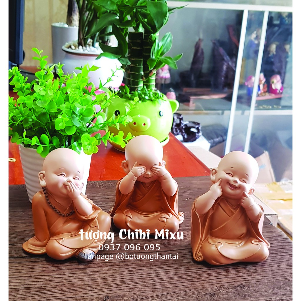 Bộ 03 tượng chú tiểu áo nâu - mẫu Tam Không 10cm | BigBuy360 - bigbuy360.vn