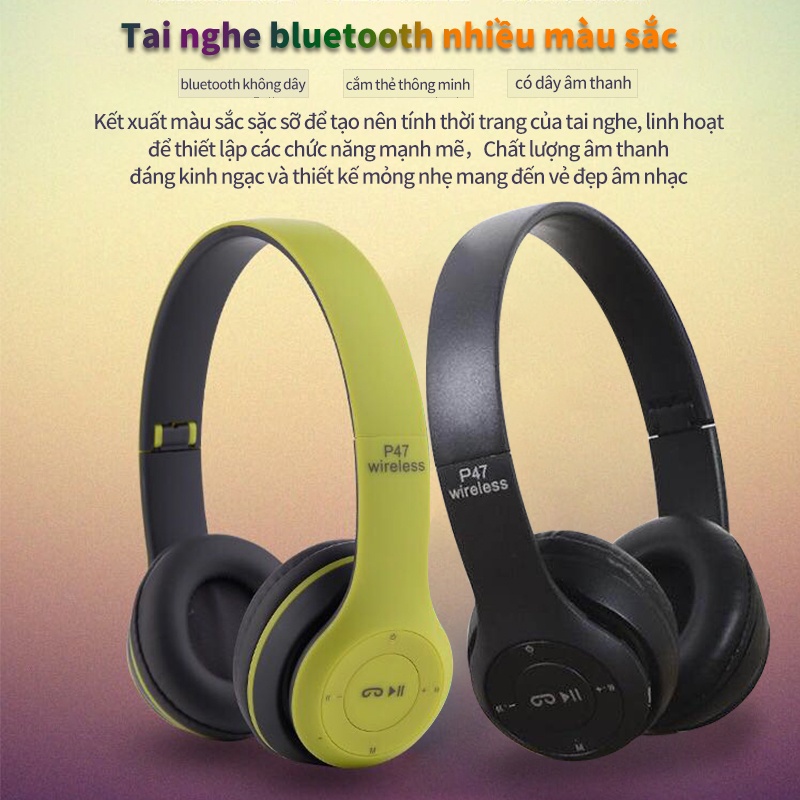 Tai Nghe Chụp Tai Bluetooth P47 Không Dây Có Mic Hỗ TrợThẻ Nhớ Âm Bass ，Âm Thanh Đỉnh CaoNghe Gọi Rõ  ，Nghe Nhạc Cực Hay