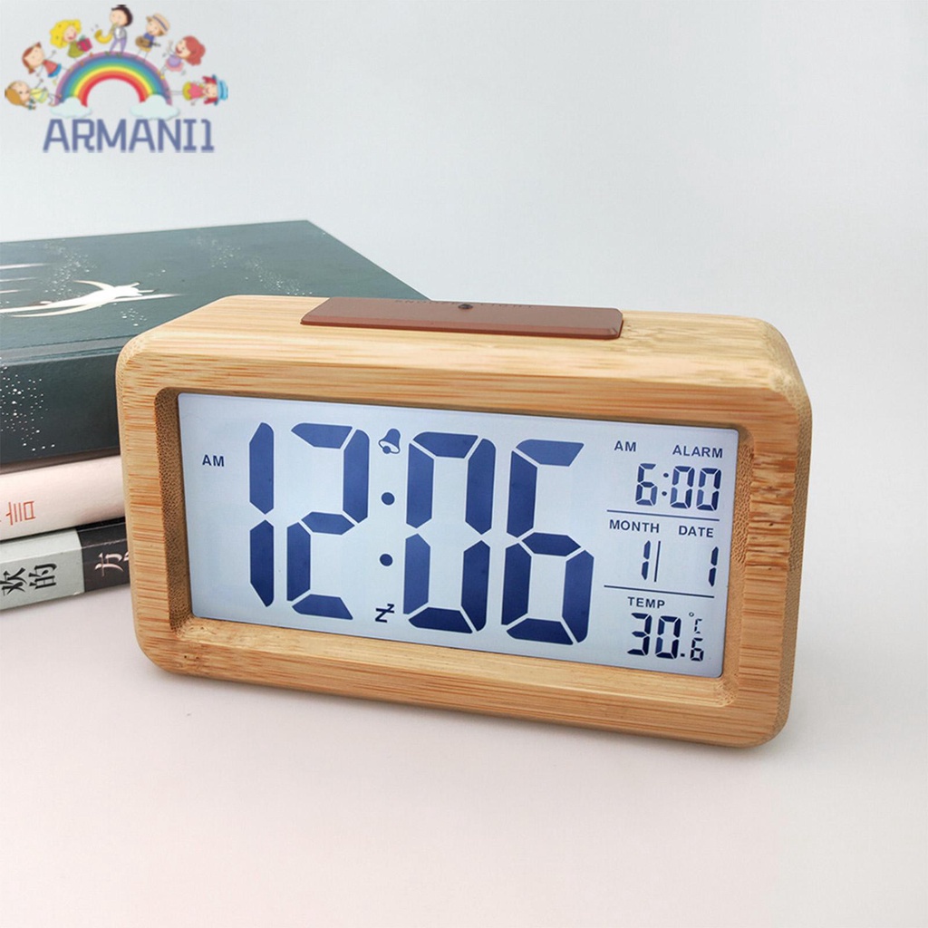 Armani Digital Alarm Clock, Wooden Time Display Battery Operated Electronic Clocks