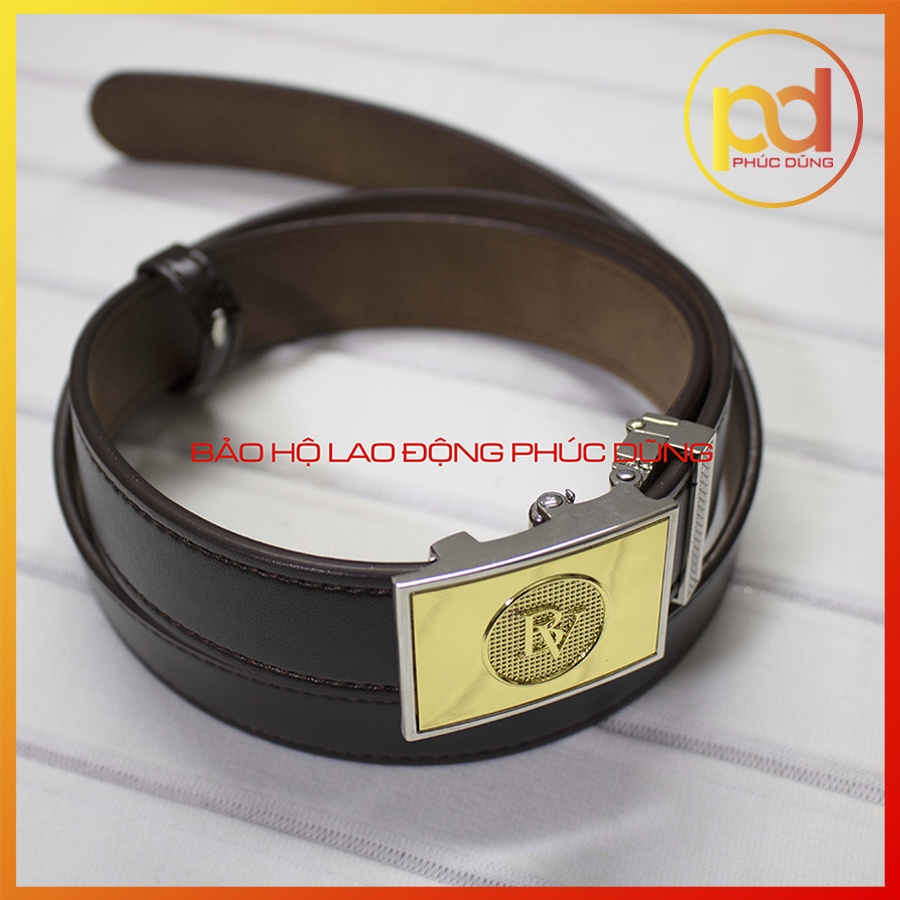 Thắt lưng nam bảo vệ da thật 100% màu nâu khoá rút, thắt lưng nam mặt vàng sang trọng lịch lãm chuyên nghiệp