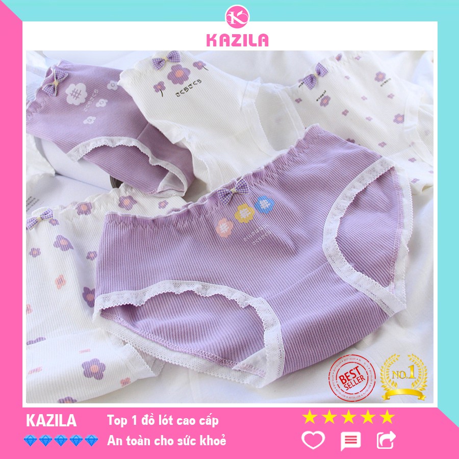 Quần lót nữ hoa trắng tím dễ thương, quần lót cotton xuất Nhật Kazila QLH74