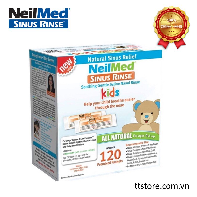 🌟[Chính Hãng] Hộp 120 gói muối rửa mũi trẻ em NeilMed Sinus Rinse Pediatric 120 sachets