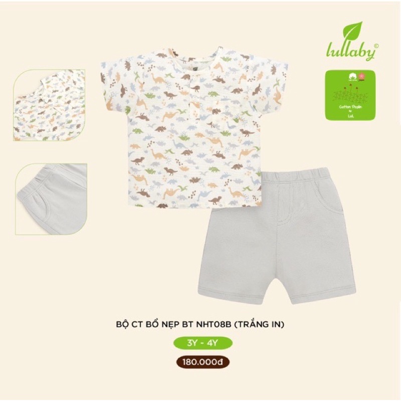 Lullaby bộ quần áo cộc tay mùa hè cúc cài giữa vải thô mềm mát cho bé trai