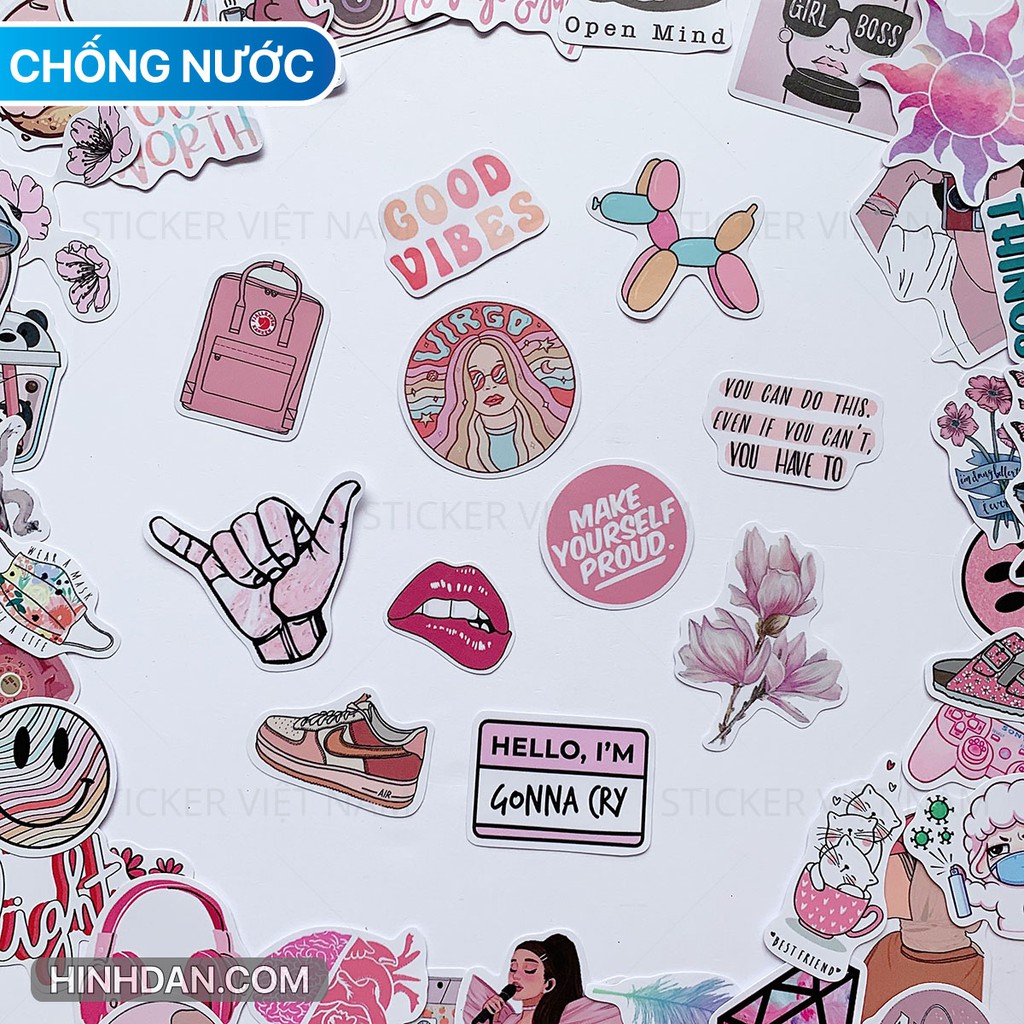 Sticker Dark Pink - HỒNG DỄ THƯƠNG chống nước chống nắng dán trang trí nón bảo hiểm đàn guitar laptop vali