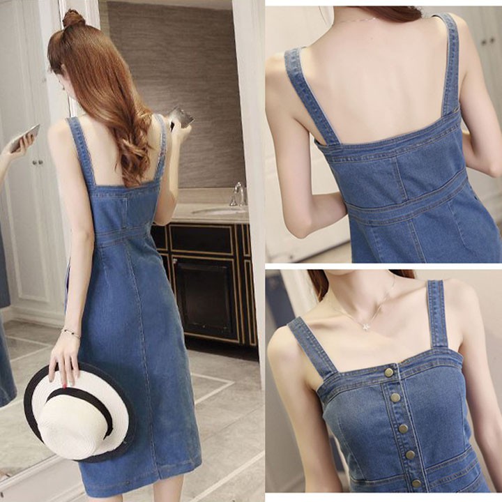 Váy jean 2 dây phối nút BD216