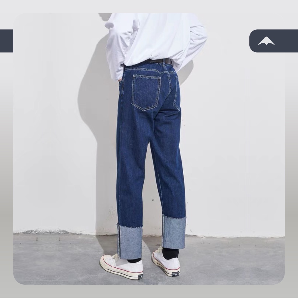 Quần jeans ống rộng sắn gấu Thomas MARTIAN cạp cao có cúc ống suông unisex cá tính quần bò denim Hàn Quốc QJXG01 | BigBuy360 - bigbuy360.vn