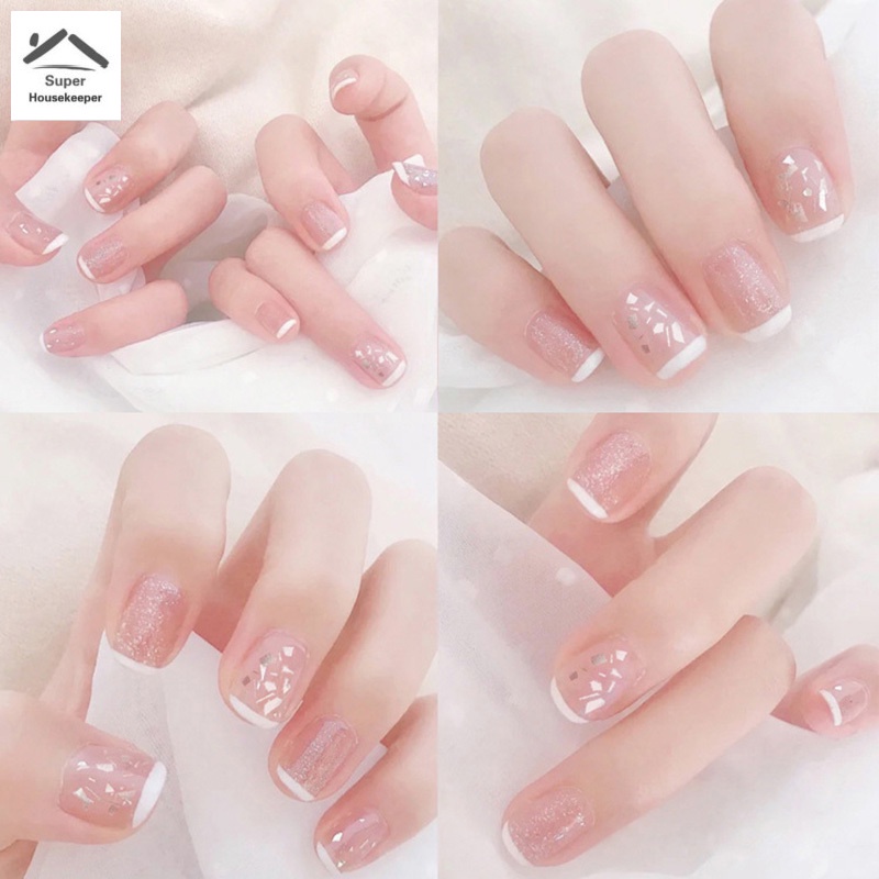 Set 24 Móng Tay Giả Ngắn Bằng Acrylic Kèm Keo Dán Diy