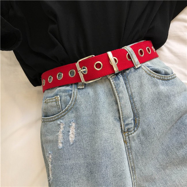 Thắt Lưng Vải Canvas Đục Lỗ Phong Cách Hip Hop Hàn Quốc Thời Trang Cho Nam Và Nữ