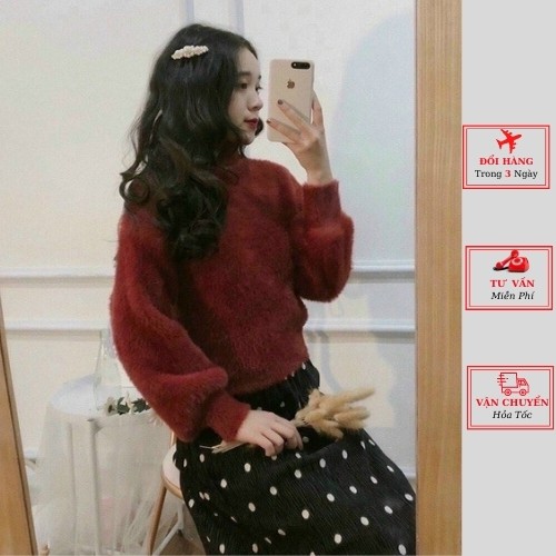Áo len nữ cổ lọ lông thỏ ulzzang Hàn Quốc phong cách bánh bèo mùa thu đông
