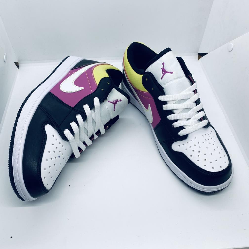 SẴN Giày Thể Thao Nam Nữ Sneaker Air Jordan 1 Cổ Thấp Đen Tím Neon Full Size 2022 Cao Cấp