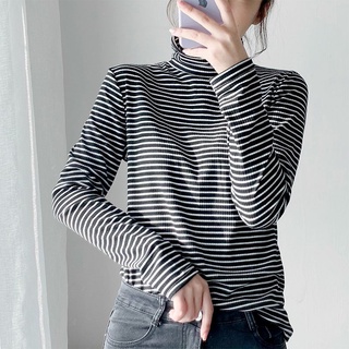 Áo giữ nhiệt len tăm kẻ sọc kiểu dáng basic dễ phối đồ