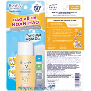 Sữa Chống Nắng Sáng Mịn 25ml Biore Bright SPF50+/PA+++ Bảo Vệ Da Hoàn Hảo, vov567 100% Là Hàng Chính Hãng.