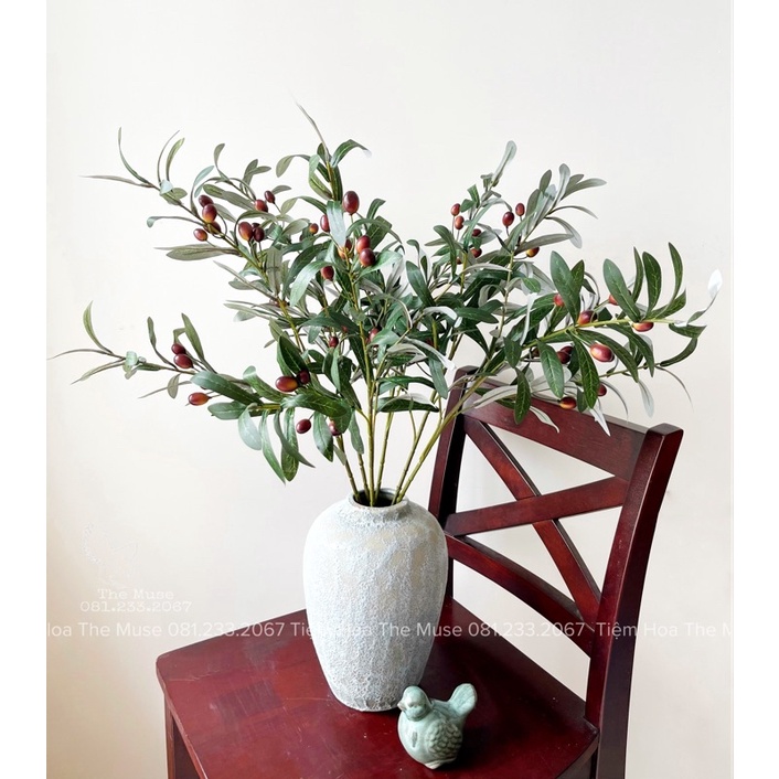 Cành Ô Liu Giả - Mô Phỏng Nhánh Olive - Decor Trang Trí Vintage - Chất Liệu Cao Cấp