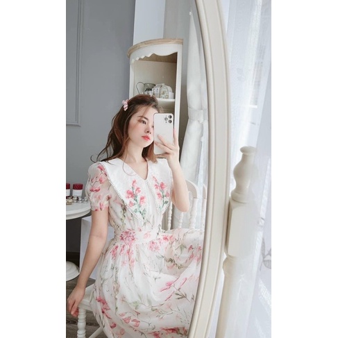 ĐẦM TRẮNG HOA CỔ THÊU