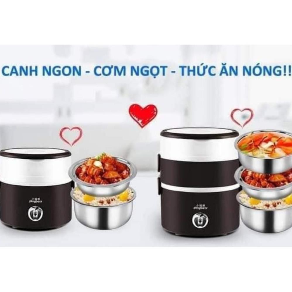 Hộp Cơm Hâm Nóng 3 Tầng Cắm Điện Inox - Cặp Lồng Cơm 3 Tầng Ủ Cơm Tự Động
