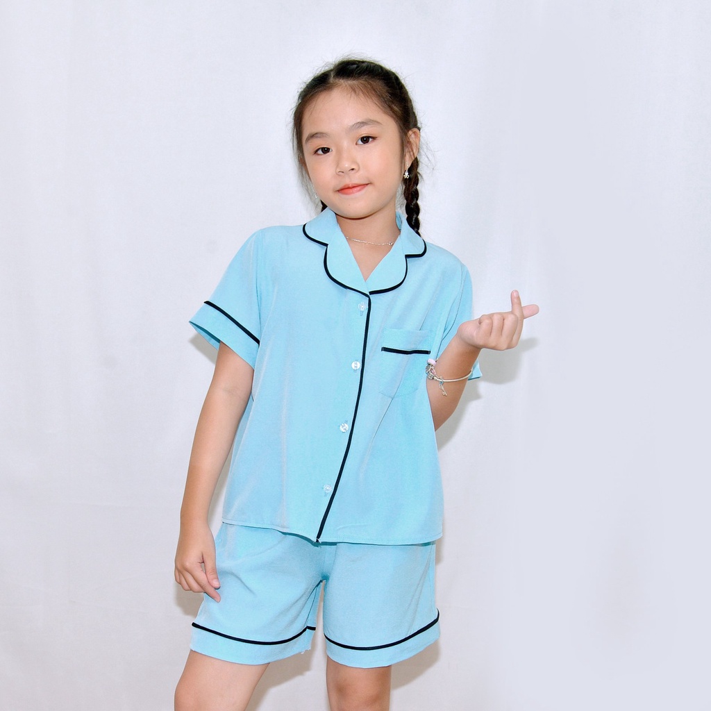 Bộ đồ ngủ pijama bé gáÍ MÀU XANH NGỌC - Vải lụa mềm mại, màu sắc tươi mới, mang lại cho bé cảm giác cực kỳ dễ chịu
