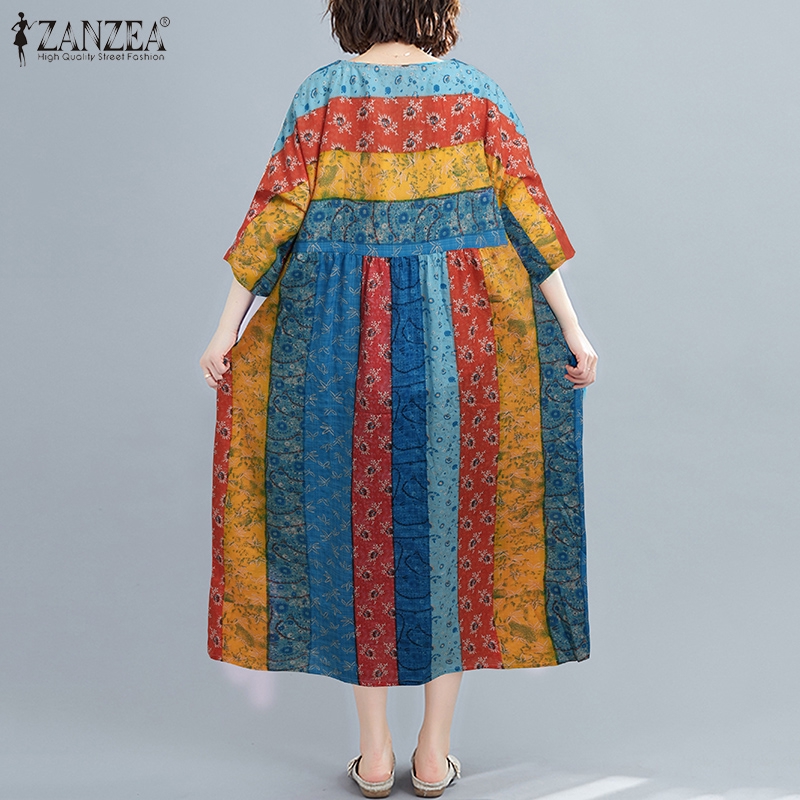 Đầm Dài ZANZEA Thiết Kế Tay Ngắn In Hoa Văn Thời Trang Dành Cho Nữ | BigBuy360 - bigbuy360.vn