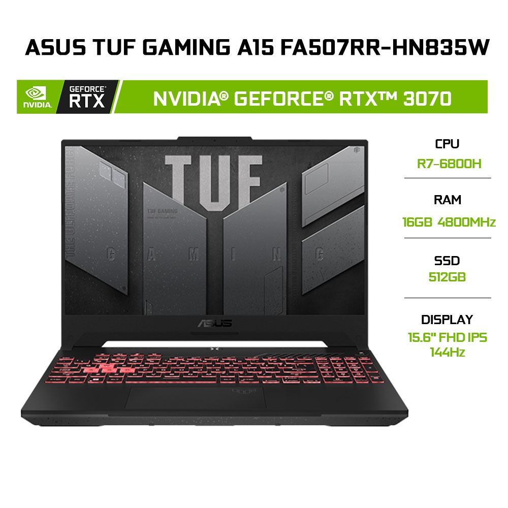 [ELBAU7 giảm 7%] Laptop ASUS TUF Gaming A15 FA507RR-HN835W R7-6800H |GeForce®RTX™ 3070 8GB