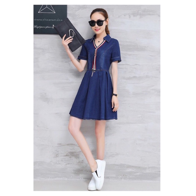 ĐẦM JEAN XOÈ PHỐI DÂY MÀU