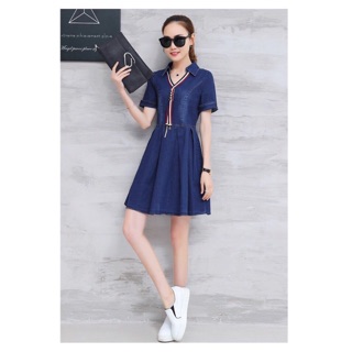 Đầm jean xoè phối dây màu