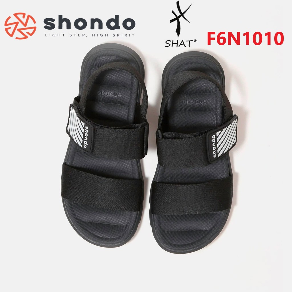 Giày sandal Shondo nam nữ đi học F6 đế bằng quai ngang đen trắng F6N1010
