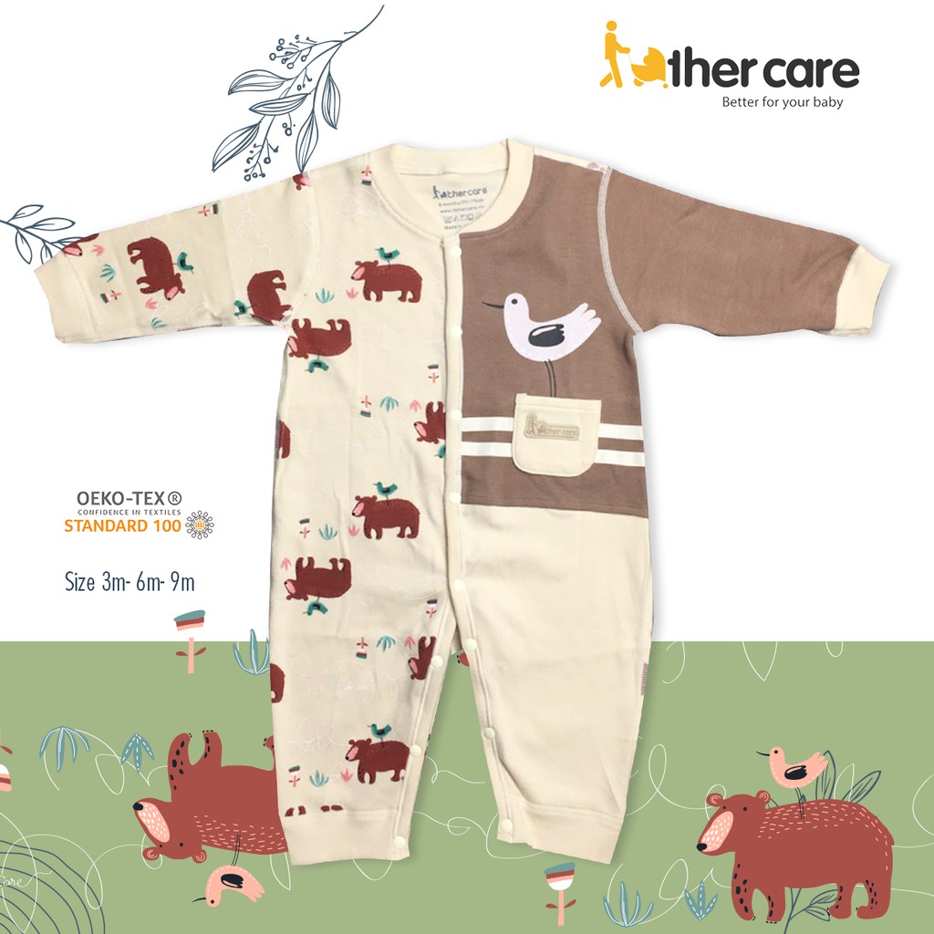 Body sơ sinh Cài Giữa FatherCare Nỉ - Gấu FC878