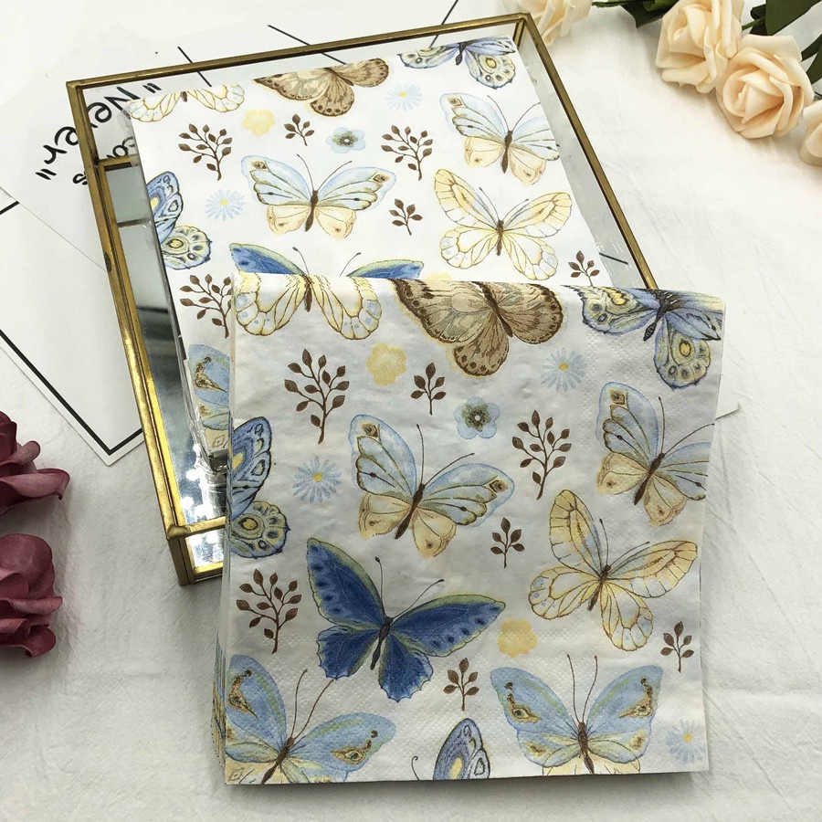 Set 20 Khăn Giấy In Hình Bướm Nhiều Màu Sắc