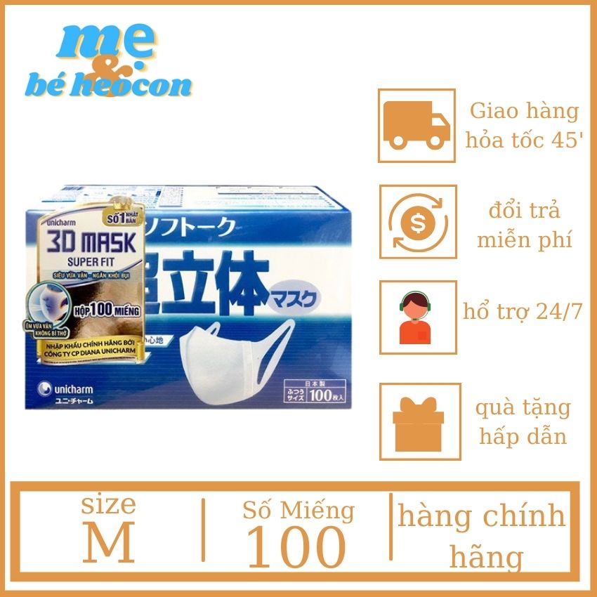 Khẩu Trang Nhật 3D Mask Hộp 100 Miếng + Mevabeheocon123