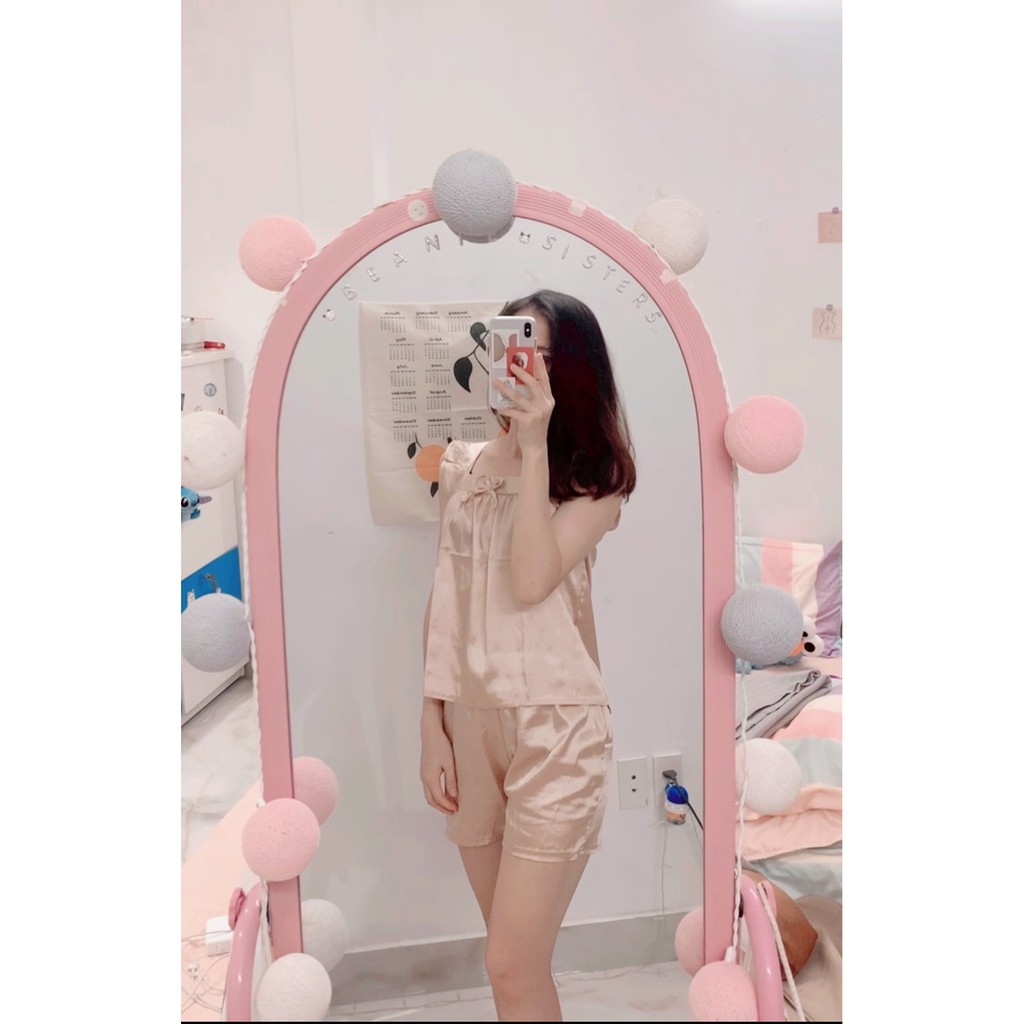 [TẶNG GƯƠNG CẦM TAY] Set đồ ngủ lụa bóng áo cánh tiên có nơ ngực | Ảnh thật 100% ♡ | BigBuy360 - bigbuy360.vn