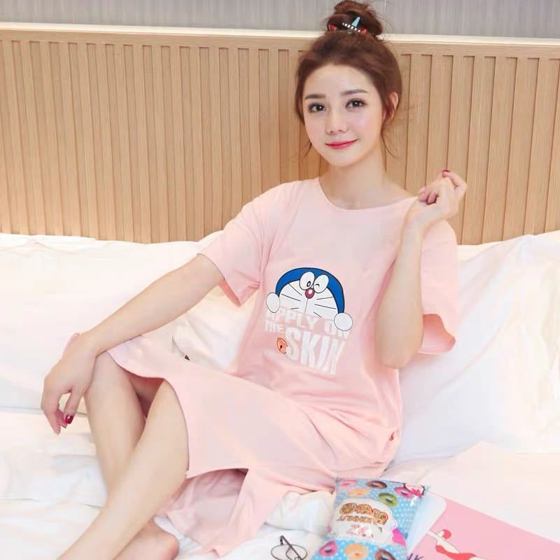 Đầm Ngủ Cotton Ngắn Tay In Họa Tiết Kỹ Thuật Số Quyến Rũ Dành Cho Nữ