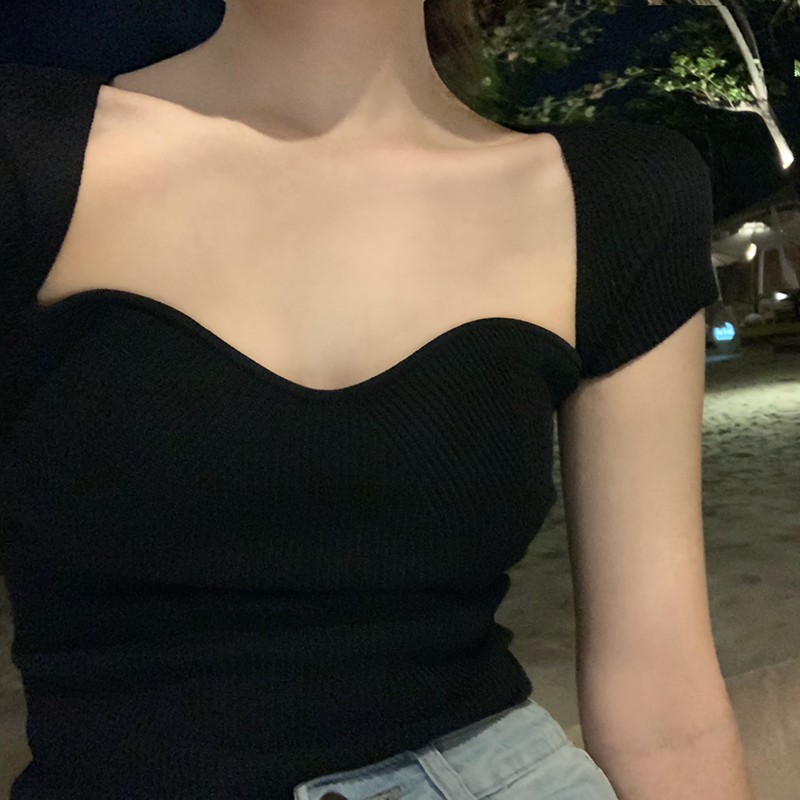 (ORDER) Áo kiểu nữ dệt kim cổ vuông cúp ngực ôm sexy style Hàn Quốc mùa hè (MẪU MỚI 2020)