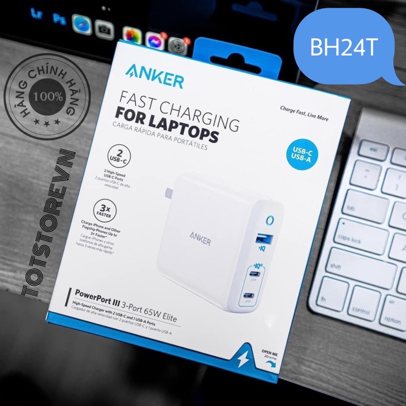 Cốc sạc 3 cổng 𝗔𝗡𝗞𝗘𝗥 𝗣𝗼𝘄𝗲𝗿𝗣𝗼𝗿𝘁 𝗜𝗜𝗜 𝟲𝟱𝗪 𝗘𝗹𝗶𝘁𝗲