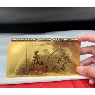 Tiền con hổ macao 100 plastic mạ vàng lì xì tết mẫu 1