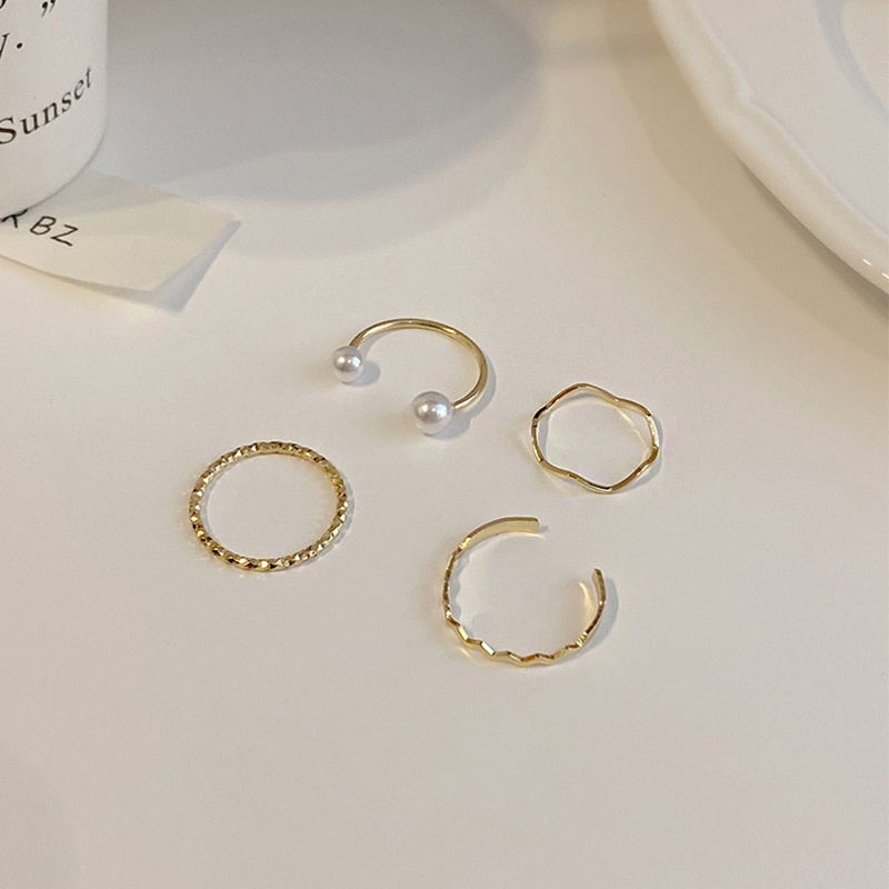 Set 4 nhẫn hở đính ngọc trai giả thời trang cho nữ