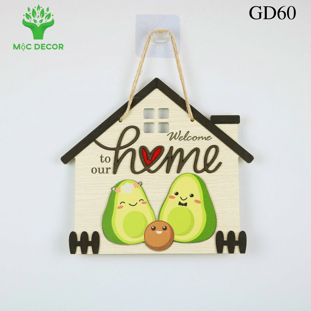 Bảng Biển Gỗ Decor WELCOME TO OUR HOME- MỘC DECOR Trang Trí Gia Đình,Nhà Cửa,Treo Tường,Treo Cửa GD60(tặng kèm móc treo)