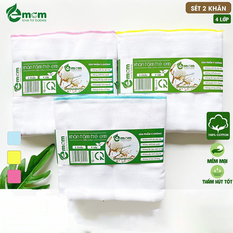 [SET 2 CHIẾC] Khăn Tắm Sơ Sinh 4 Lớp Emom Loại Đẹp - Khăn Tắm Xô 4 Lớp Cho Bé - BTT00686