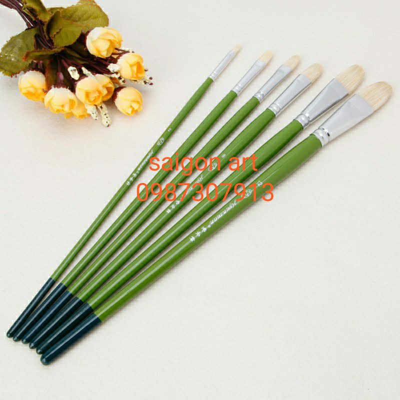 BỘ 6 CỌ VẼ TRANH ĐẦU OVAL LÔNG LỢN, VẼ TRANH SƠN DẦU, ACRYLIC,